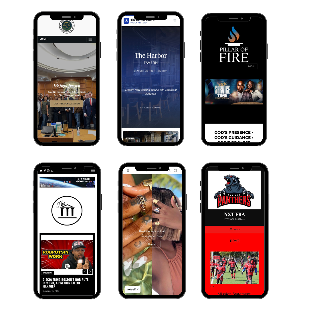 Phone collection showing responsive web designs